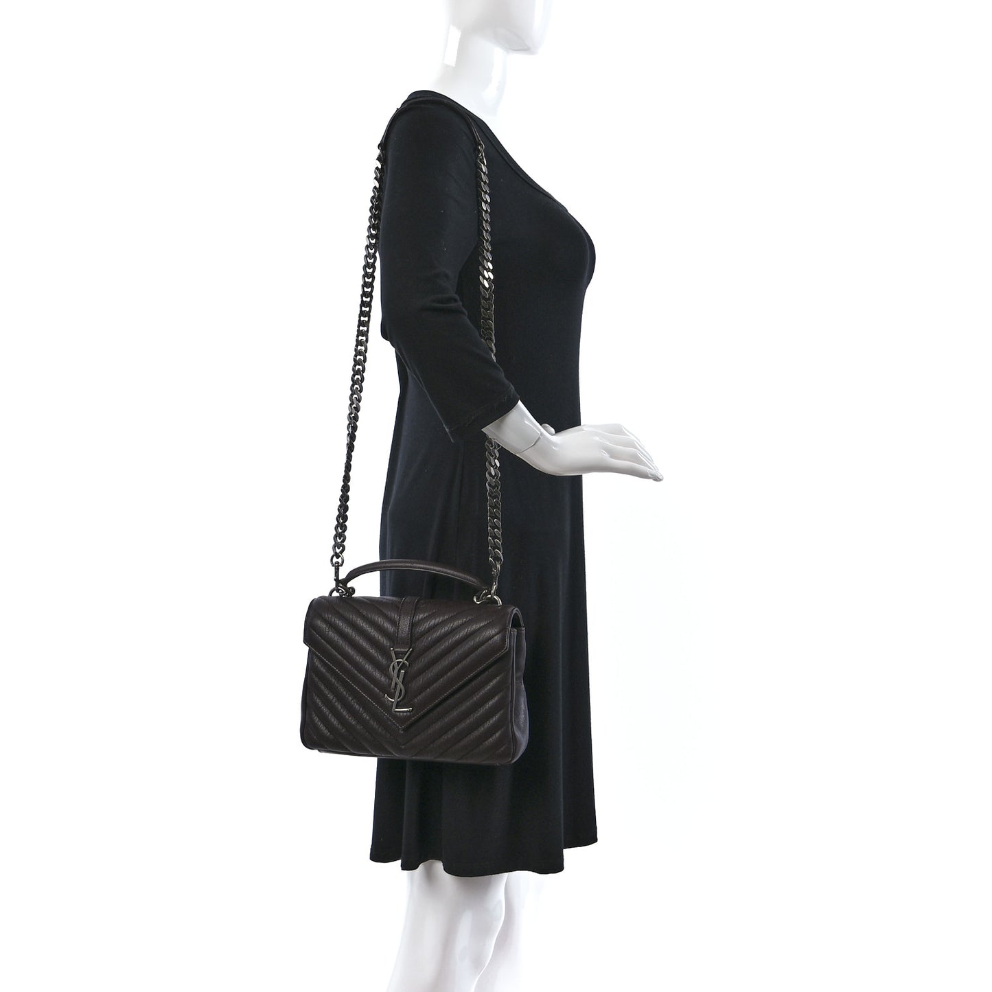 Sheepskin Matelasse Chevron Monogram Medium College Bag Black Tulip