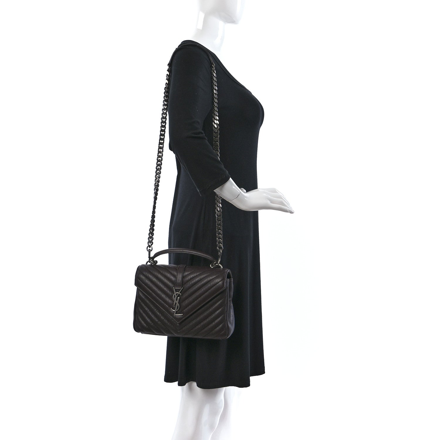 Saint Laurent Sheepskin Matelasse Chevron Monogram Medium College Bag Black Tulip 2 of 10