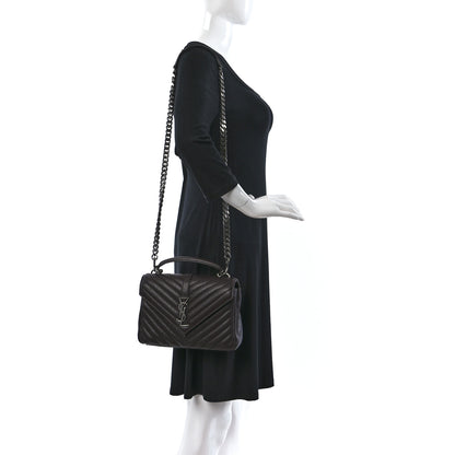 Saint Laurent Sheepskin Matelasse Chevron Monogram Medium College Bag Black Tulip 2 of 10