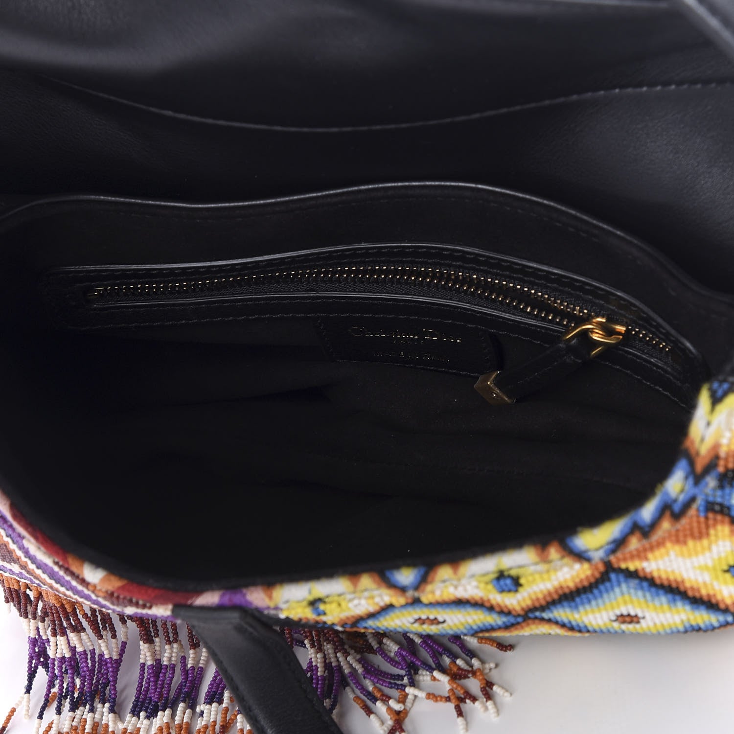 Christian Dior Embroidered Fringe Beaded Medium Saddle Bag Green Multicolor 4 of 7