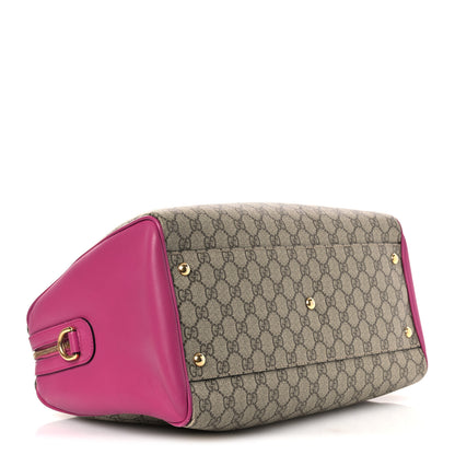 Gucci GG Supreme Monogram Medium Boston Beige Hibiscus Red New Rosette 6 of 26