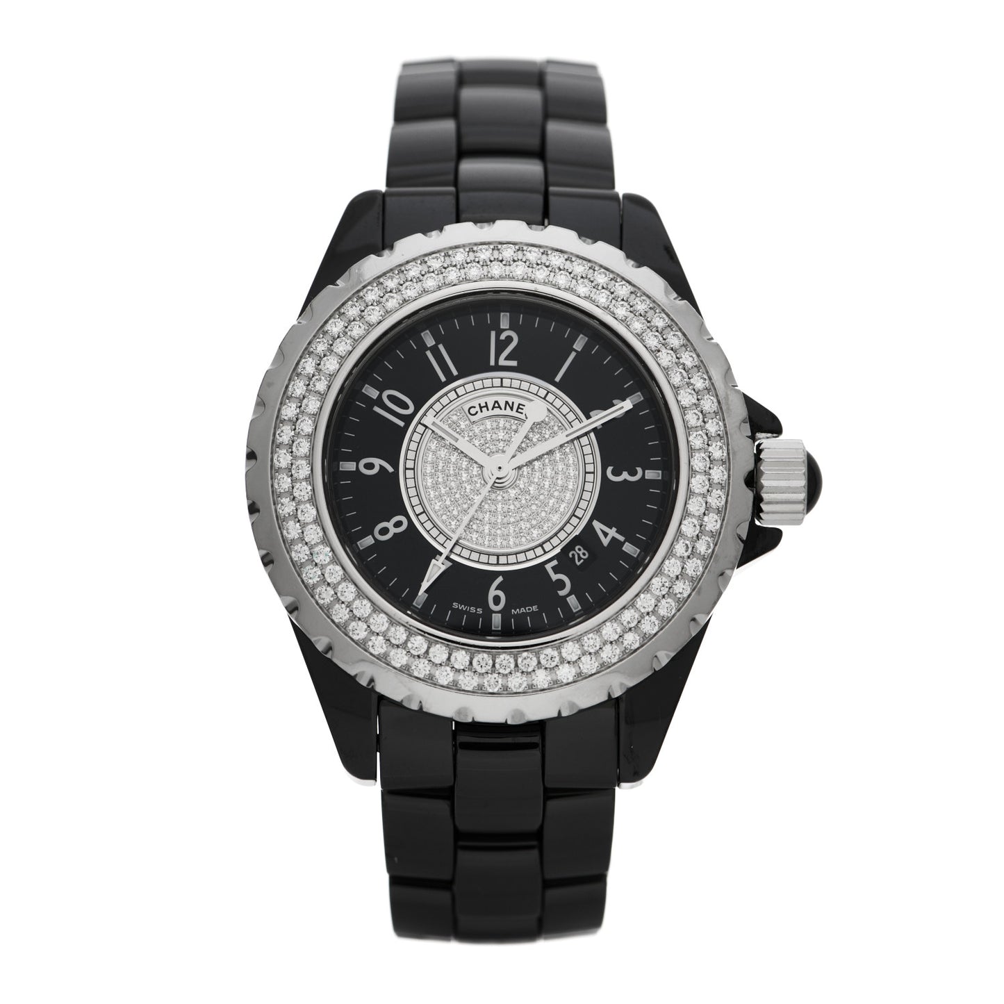 Stainless Steel Ceramic Diamond Pave Bezel Dial 33mm J12 Quartz Watch Black