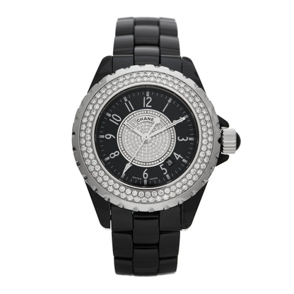 Chanel Stainless Steel Ceramic Diamond Pave Bezel Dial 33mm J12 Quartz Watch Black 1 of 5