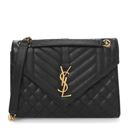 Saint Laurent Grain De Poudre Textured Mixed Matelasse Triquilt Medium Monogram Satchel Black 1 of 10