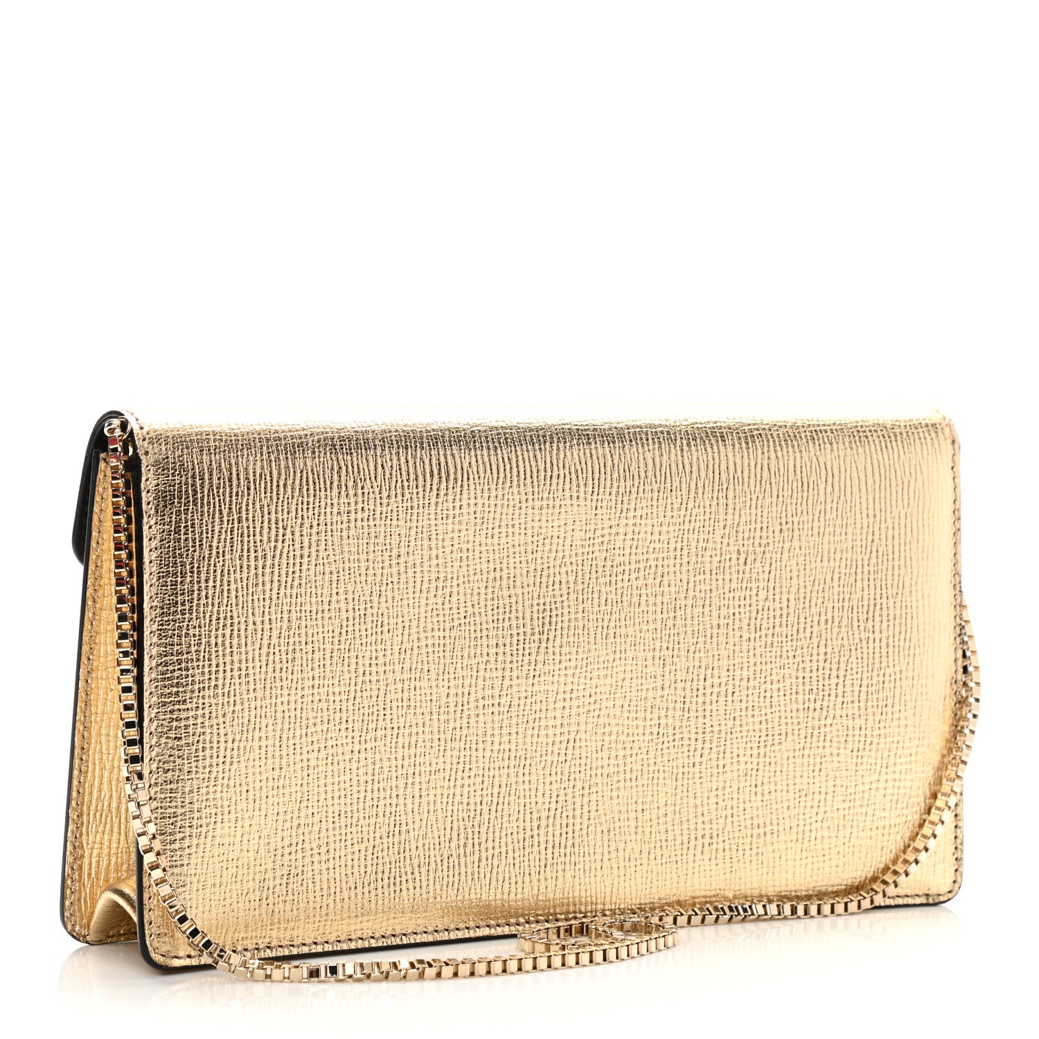 Salvatore Ferragamo Metallic Hammered Calfskin Thalia Clutch With Chain Gold 2 of 6