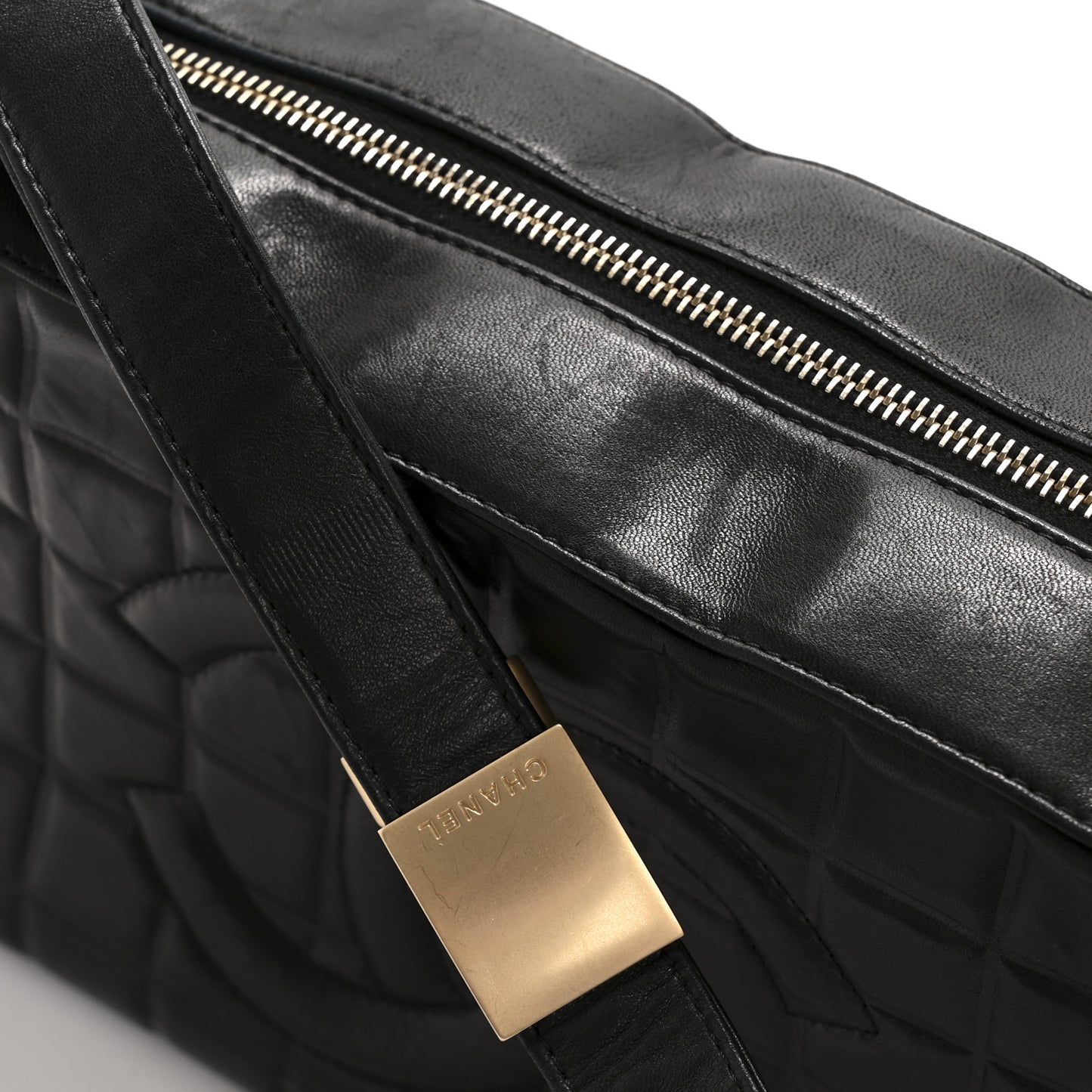 Lambskin Quilted Medium Chocolate Bar Shoulder Bag Black