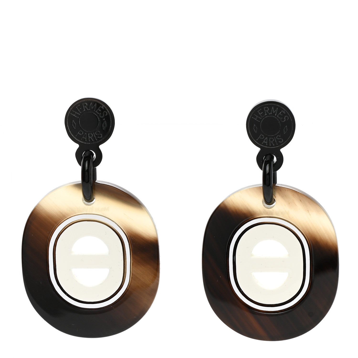 Hermes Buffalo Horn Fidelio Virage Earrings Ivoire 1 of 5