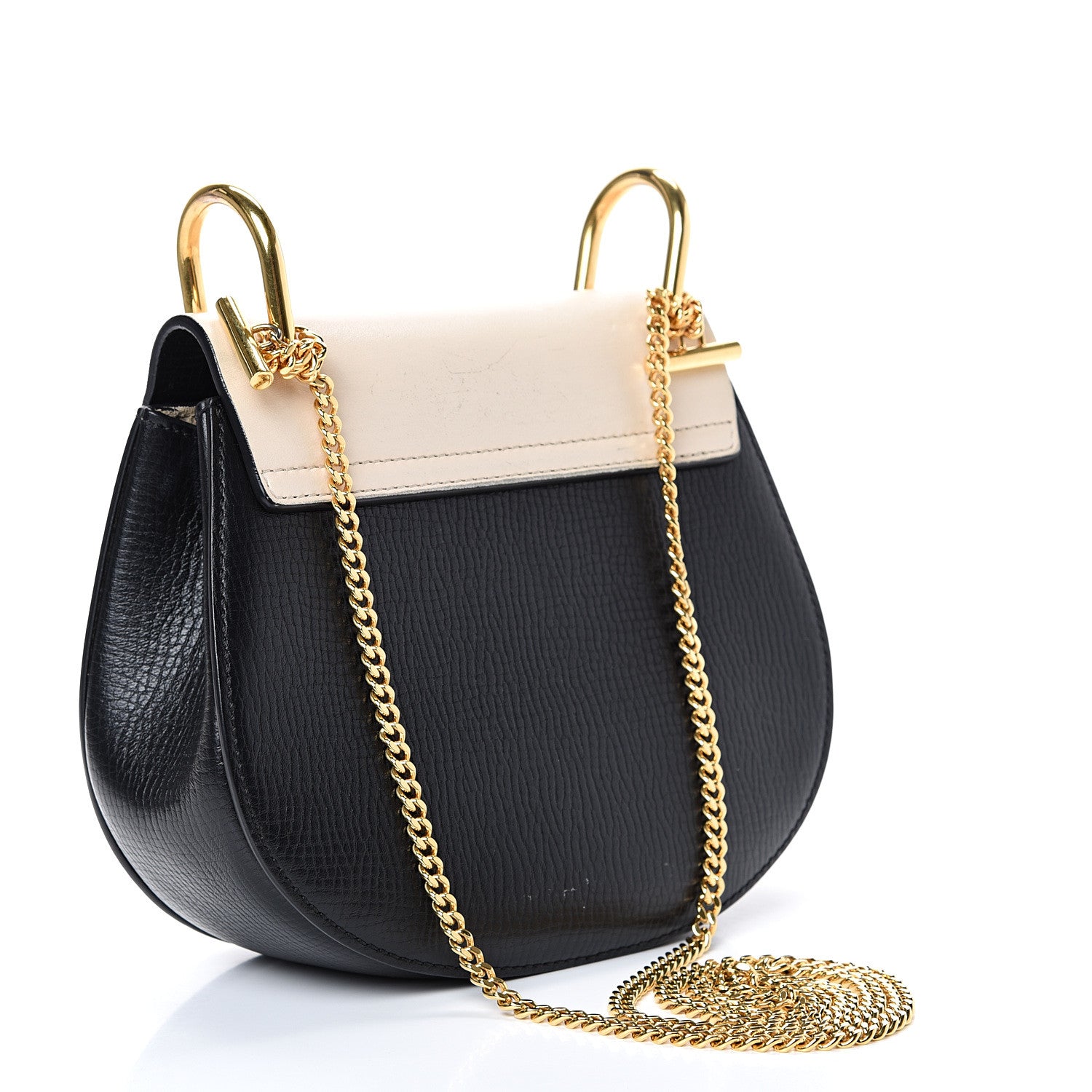 Chloe Grained Calfskin Lambskin Mini Bi-Color Drew Shoulder Bag Black Powder Beige 2 of 13