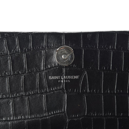 Saint Laurent Calfskin Crocodile Embossed Small Classic Monogram Kate Tassel Satchel Black 8 of 9