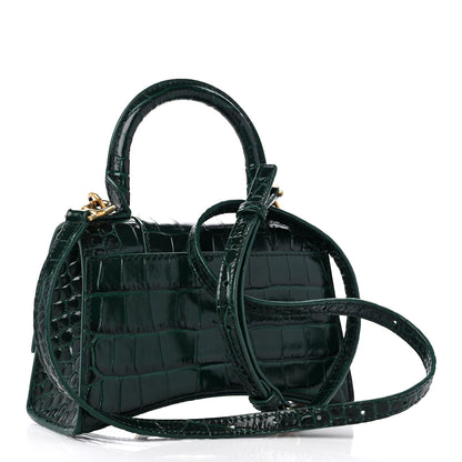 Balenciaga Shiny Calfskin Crocodile Embossed Hourglass Top Handle Bag XS Forest Green 3 of 11