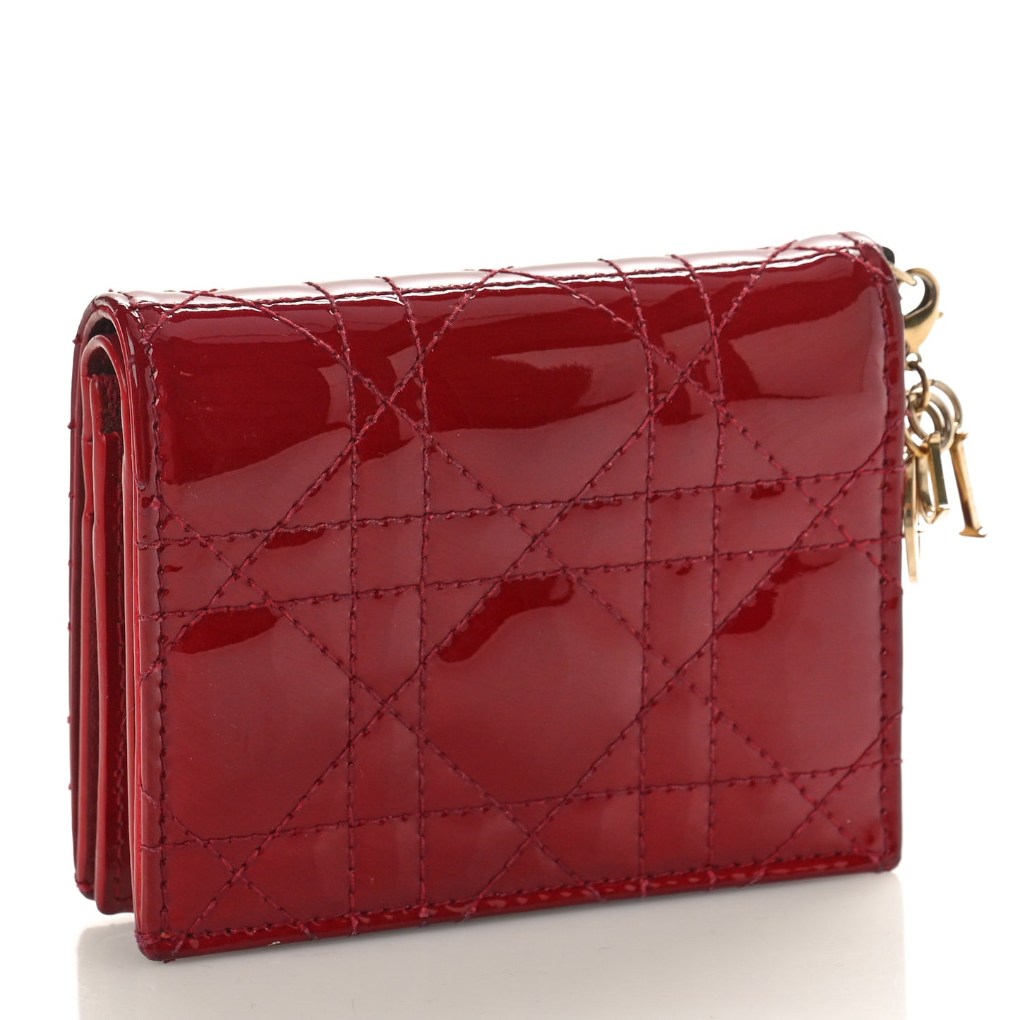 Patent Cannage Mini Lady Dior Wallet Cherry Red