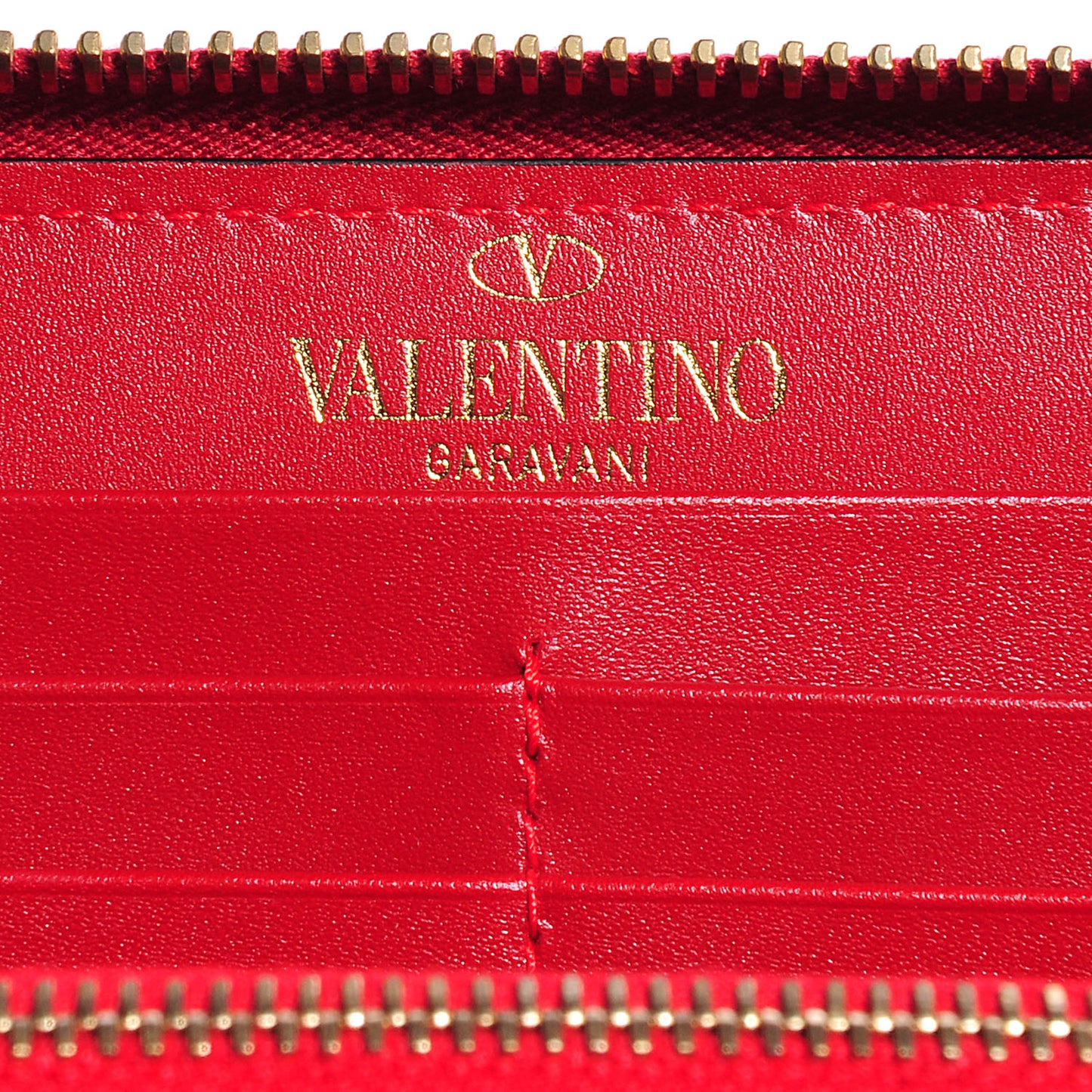Grained Calfskin Rockstud Zip Around Wallet Scarlet