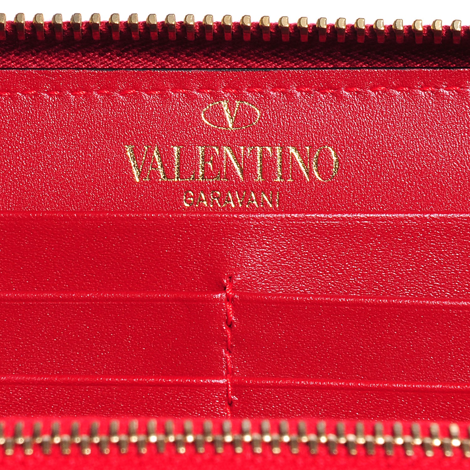 Valentino Garavani Grained Calfskin Rockstud Zip Around Wallet Scarlet 10 of 20