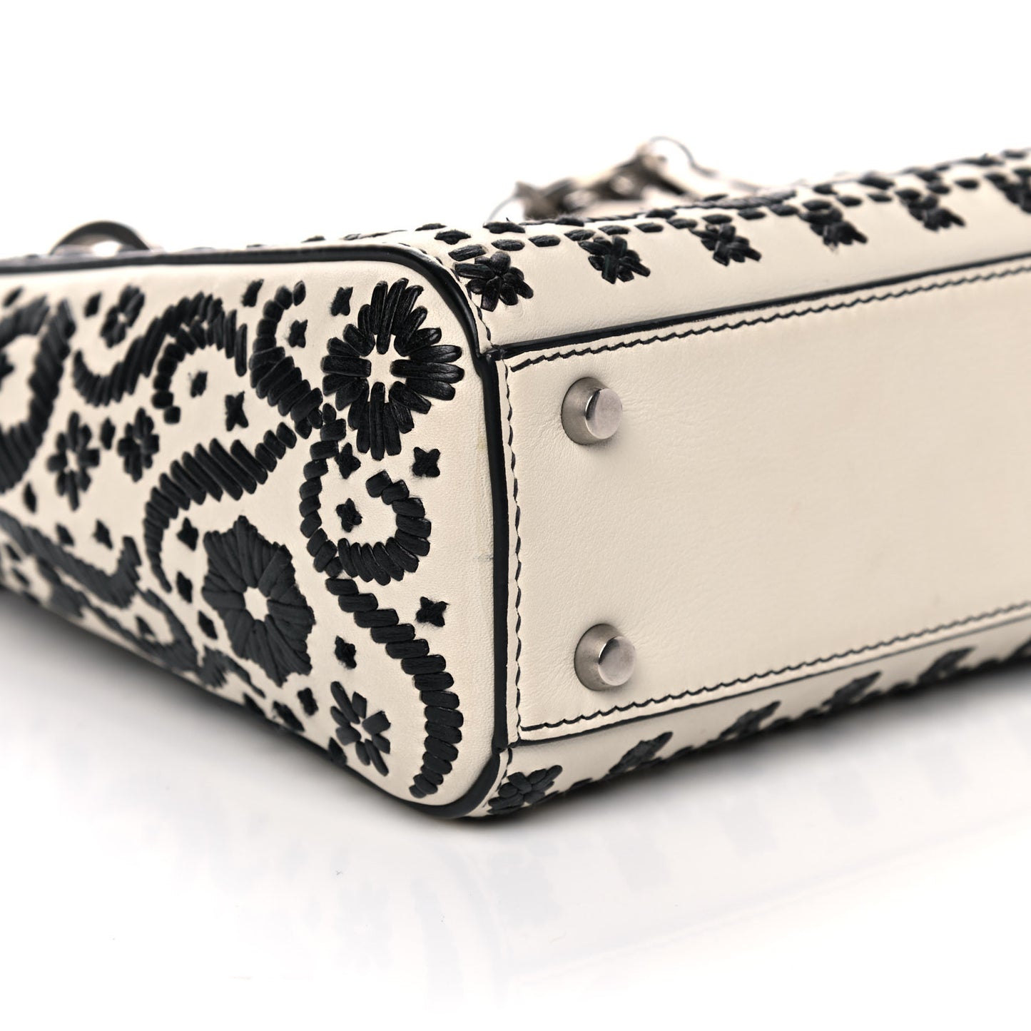 Calfskin Floral Embroidered Mini Lady Dior Black White