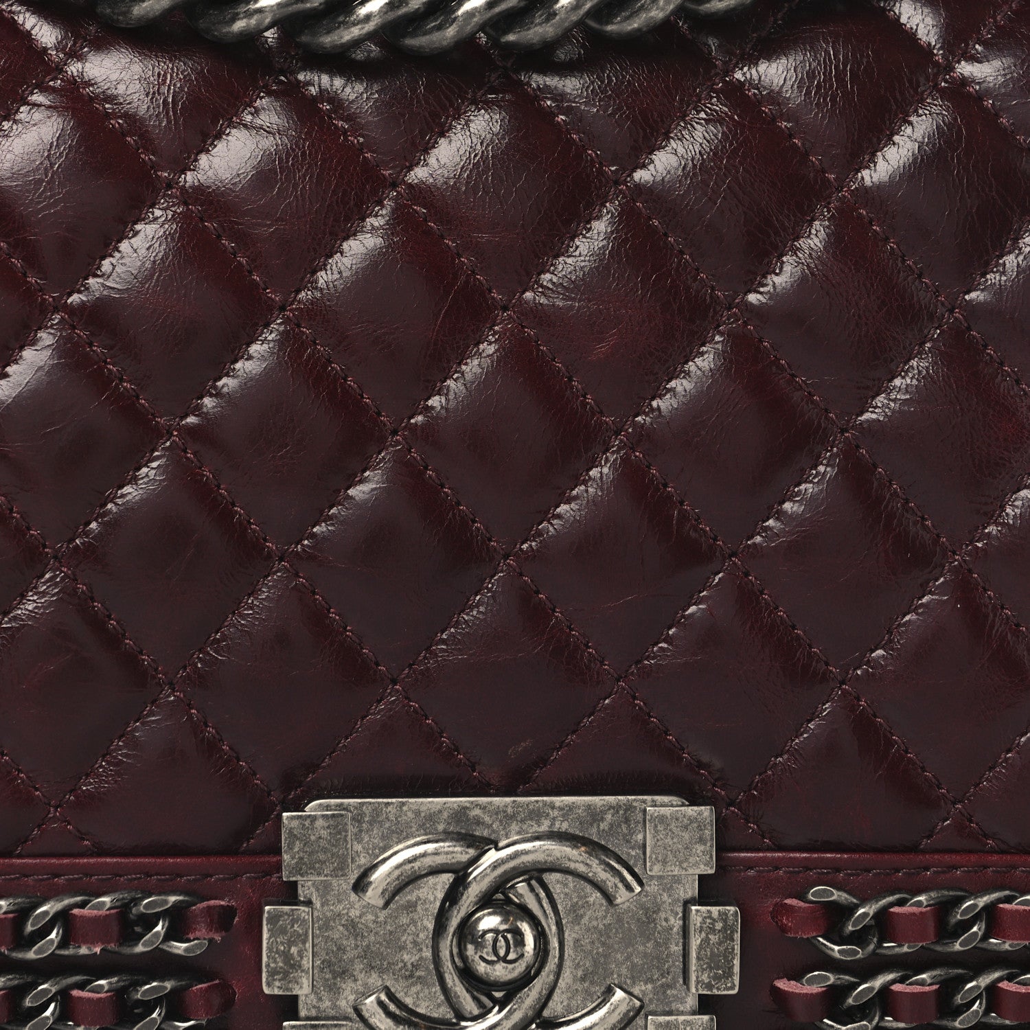Chanel Glazed Calfskin Quilted Medium Boy Chained Flap Bordeaux 8 of 10