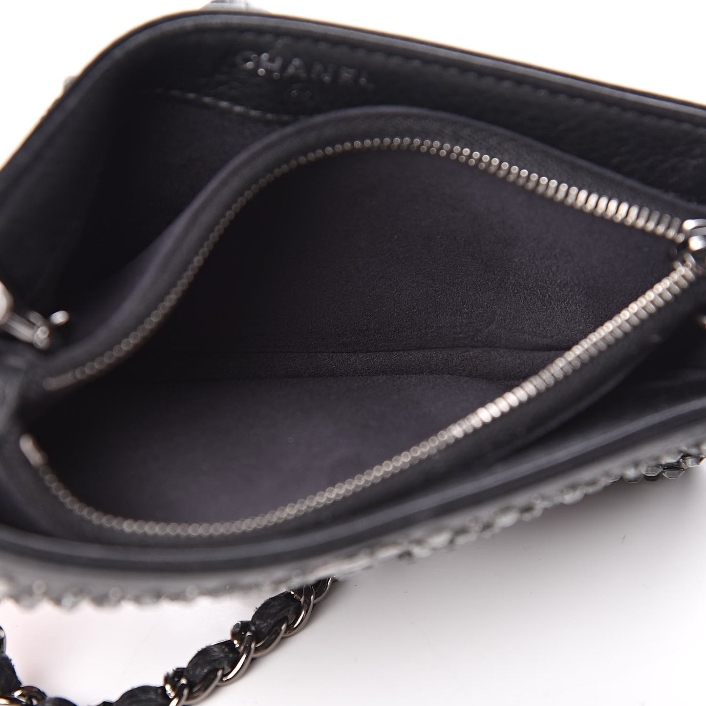 Calfskin Strass Studded Mini Phone Holder Clutch Black