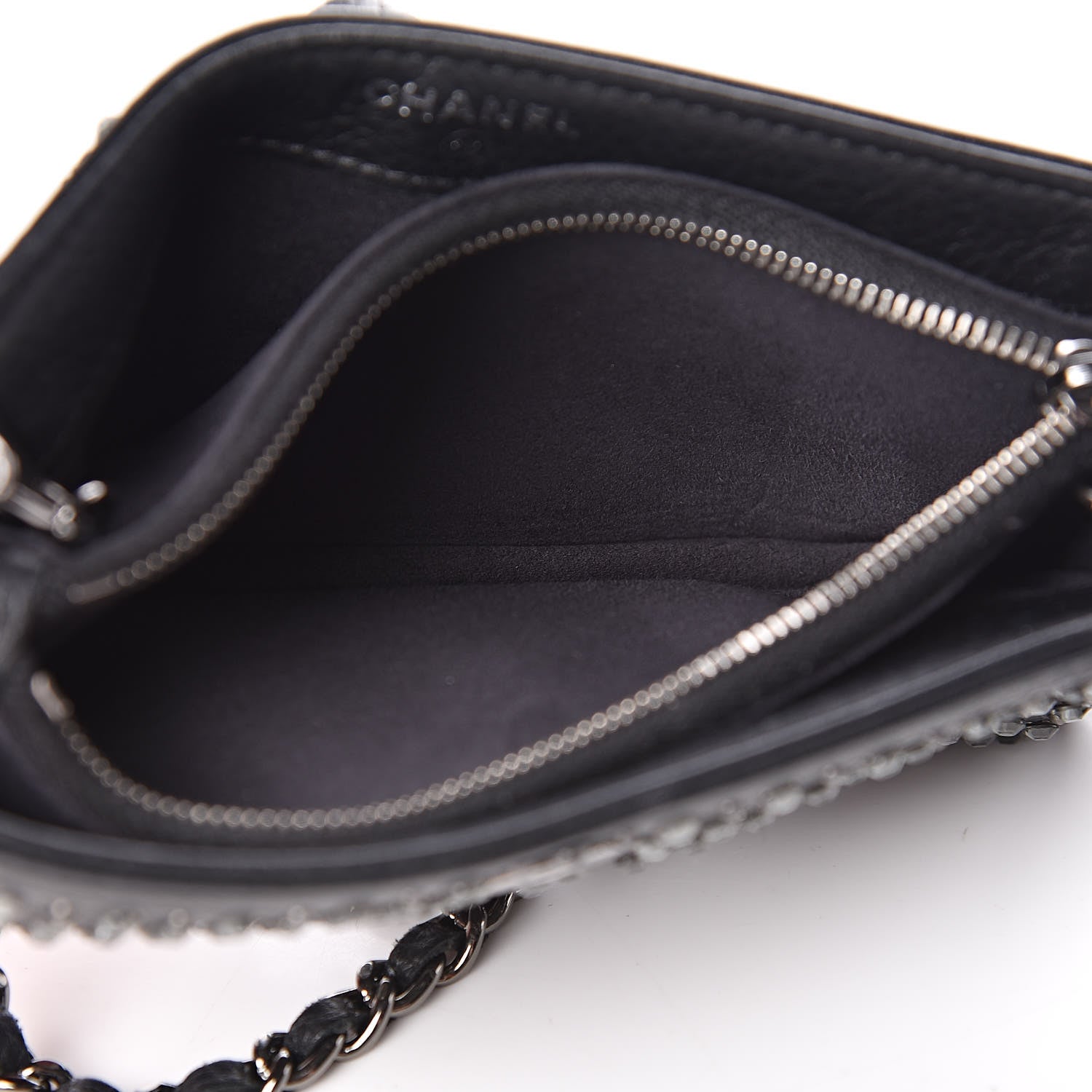Chanel Calfskin Strass Studded Mini Phone Holder Clutch Black 6 of 14