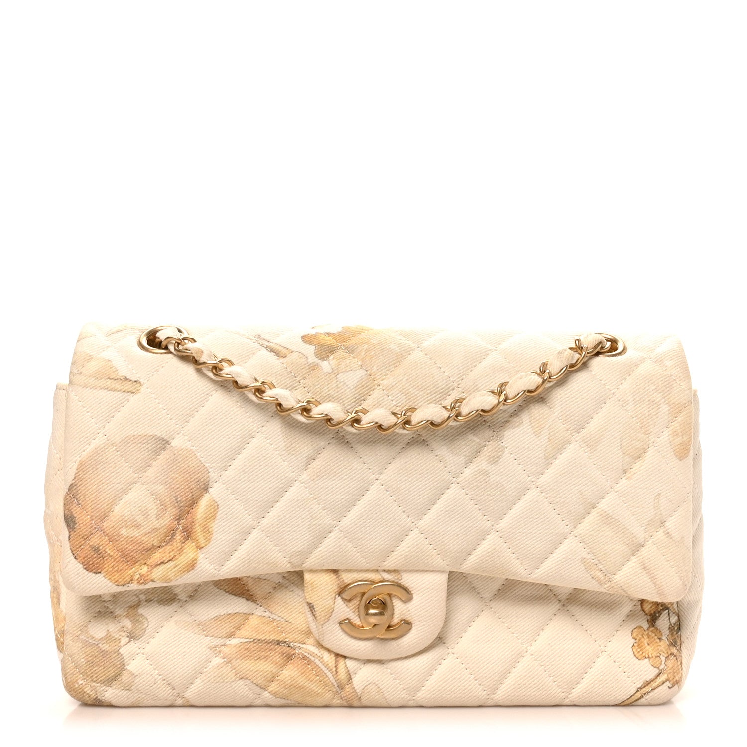 Chanel Denim Floral Printed Medium Double Flap Beige 1 of 10