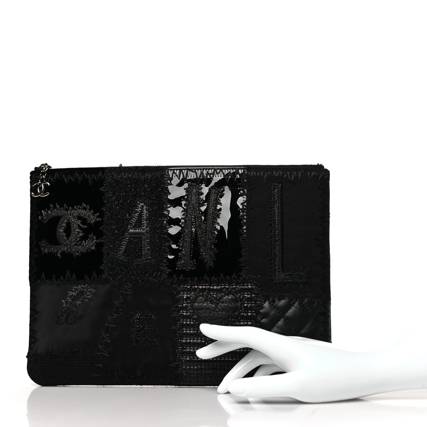 Chanel Tweed Patchwork Aged Calfskin Quilted Medium Cosmetic Case Black 2 of 9