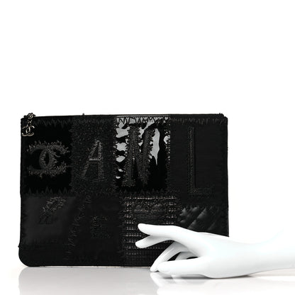 Chanel Tweed Patchwork Aged Calfskin Quilted Medium Cosmetic Case Black 2 of 9