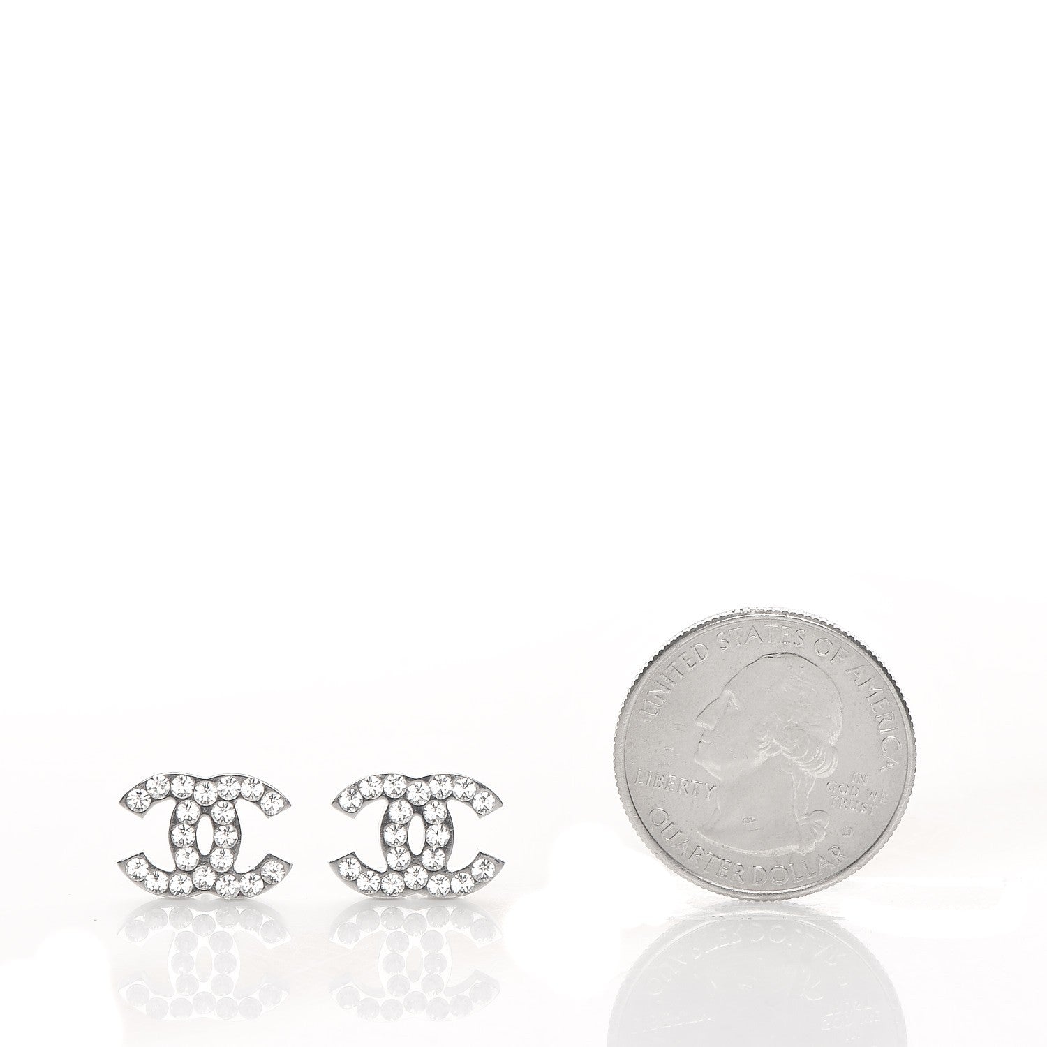 Chanel Crystal Timeless CC Earrings Silver 2 of 4