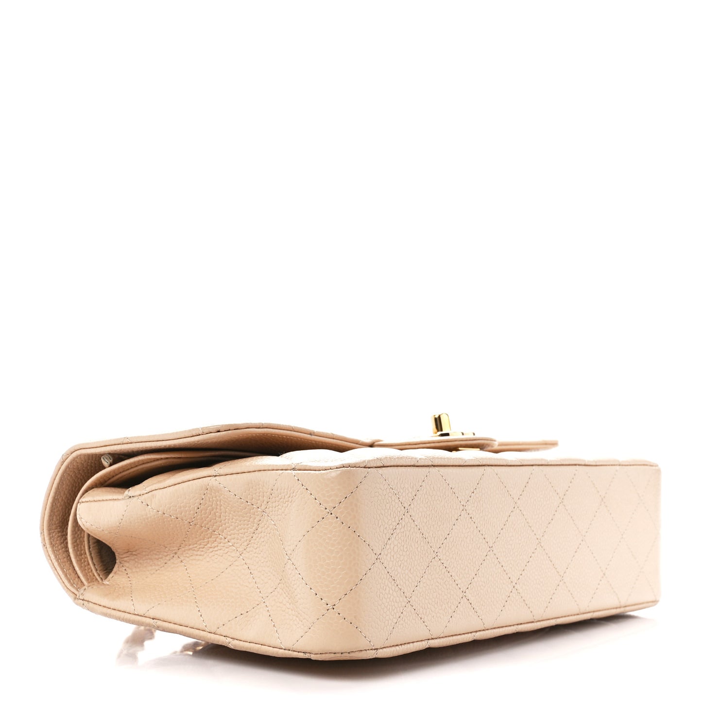 Caviar Quilted Medium Double Flap Beige