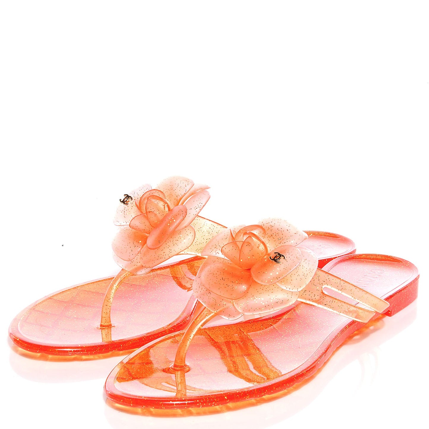 Jelly Camellia Glitter Thong Sandals 39 Orange