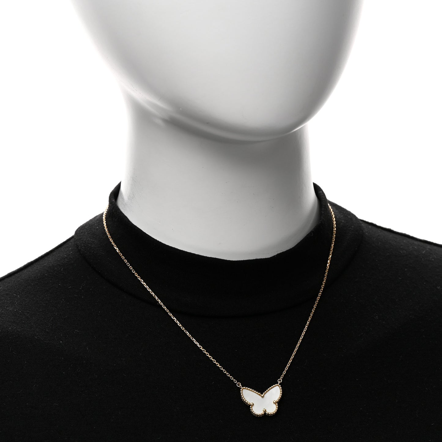 18K Yellow Gold Mother of Pearl Lucky Alhambra Butterfly Pendant Necklace