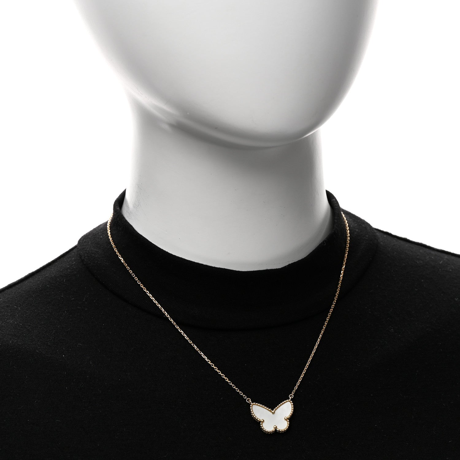 Van Cleef & Arpels 18K Yellow Gold Mother of Pearl Lucky Alhambra Butterfly Pendant Necklace 2 of 5