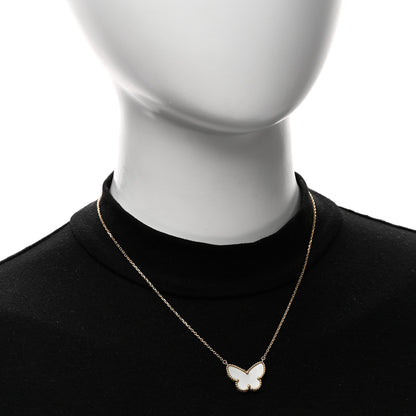 Van Cleef & Arpels 18K Yellow Gold Mother of Pearl Lucky Alhambra Butterfly Pendant Necklace 2 of 5
