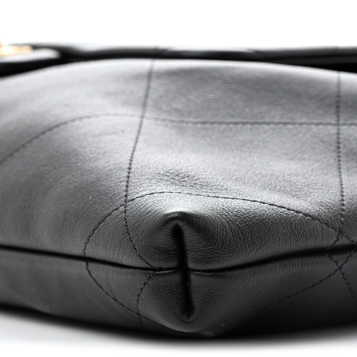 Shiny Calfskin Quilted Maxi Chain Hobo Black