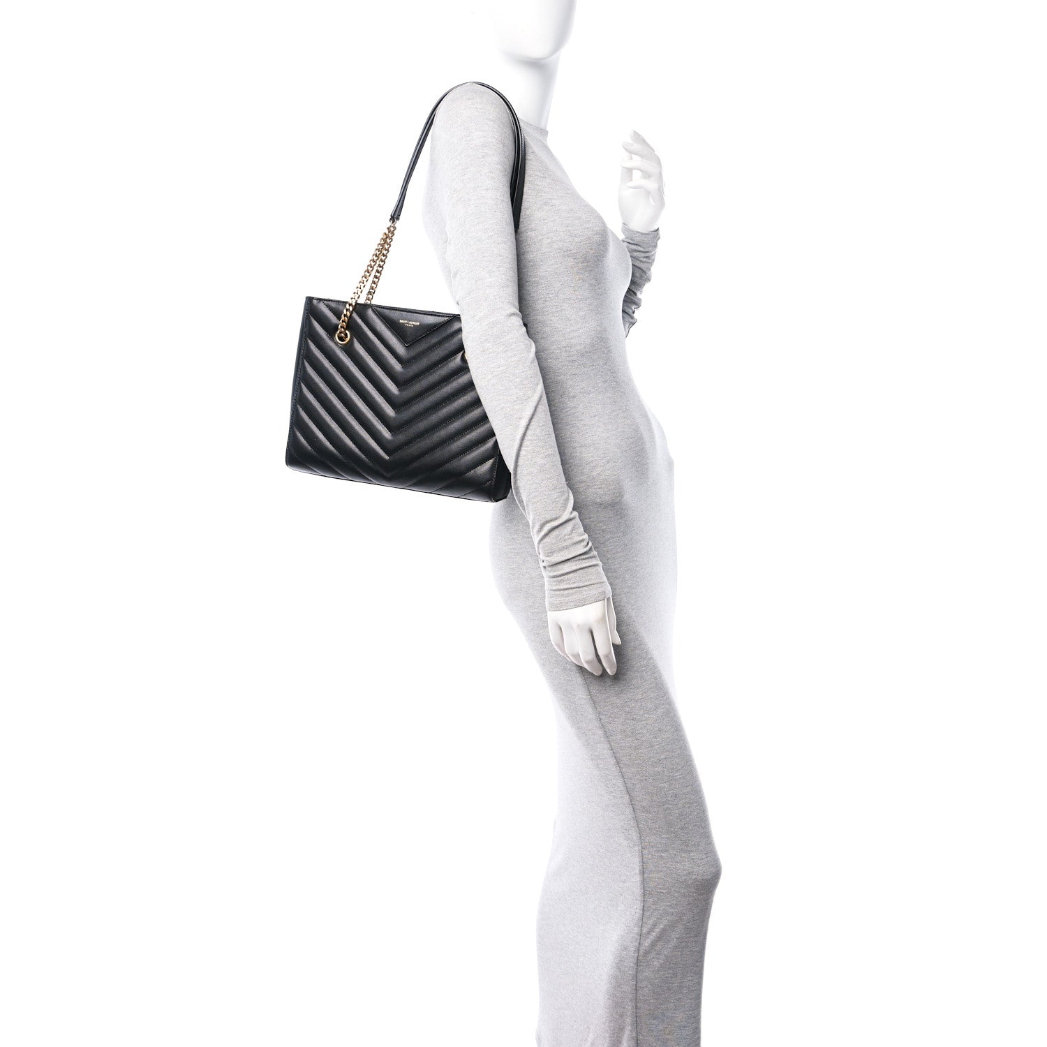 Saint Laurent Grain De Poudre Matelasse Chevron Small Tribeca Shopping Bag Black 2 of 11