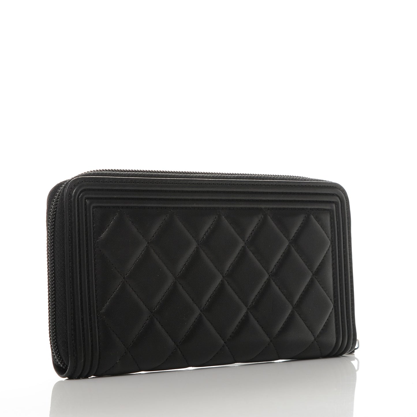 Lambskin Quilted Boy Zip Around Wallet Black