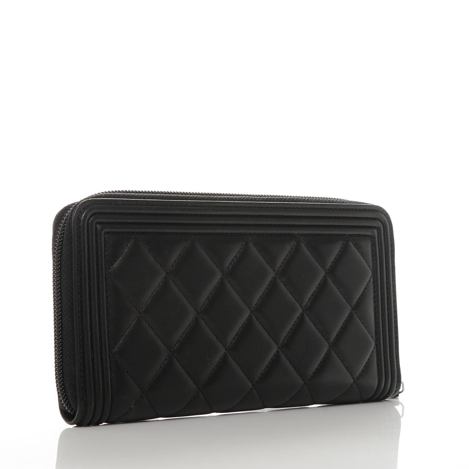 Chanel Lambskin Quilted Boy Zip Around Wallet Black 3 of 8