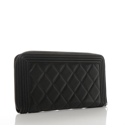 Chanel Lambskin Quilted Boy Zip Around Wallet Black 3 of 8