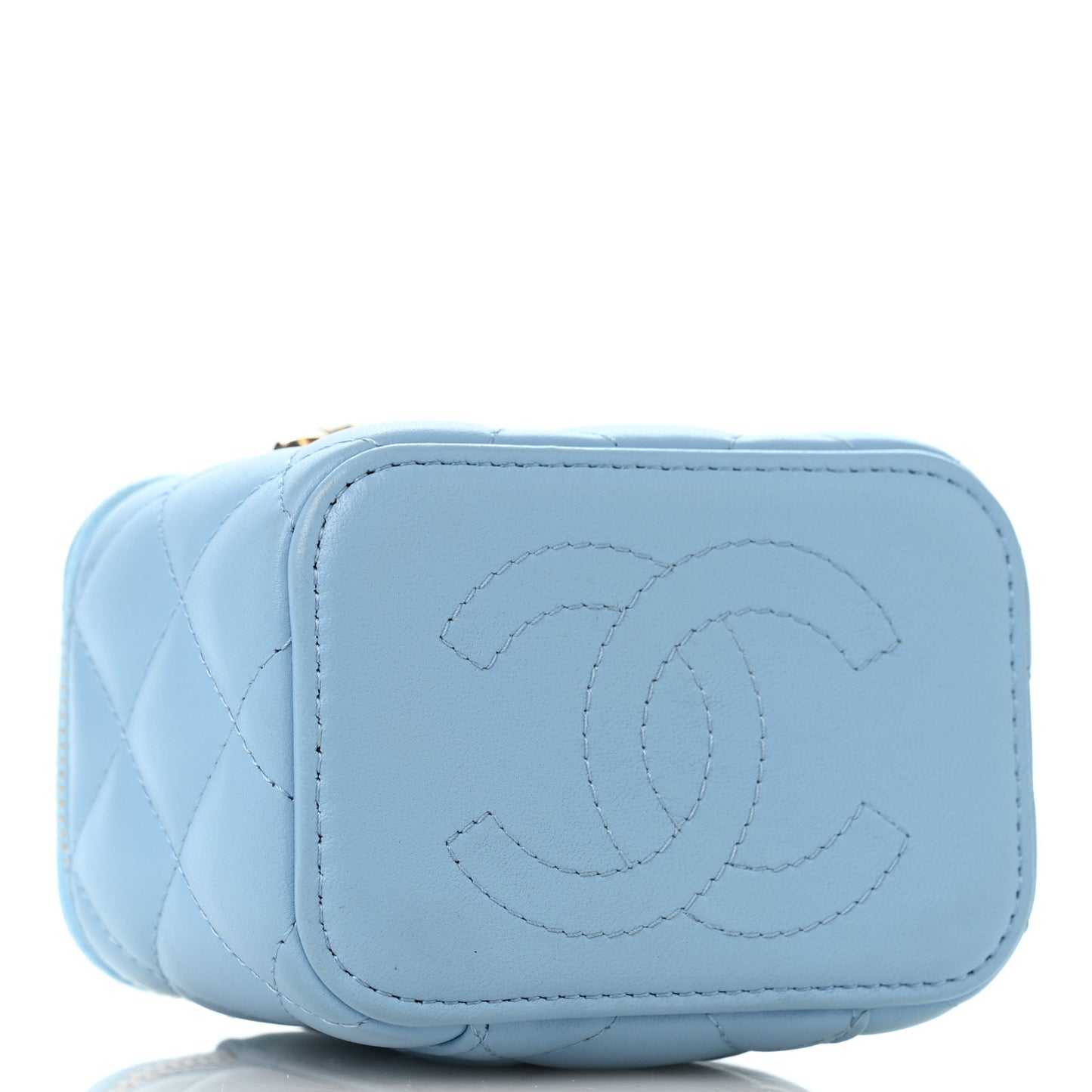 Lambskin Quilted Enamel Coco Mini Vanity Case With Chain Blue
