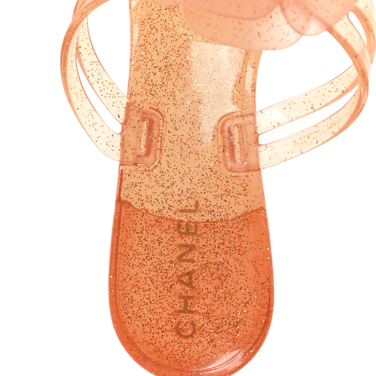 d*4様 CHANEL (シャネル) 希少 シェル カメリア ヒールサンダル 3 Chanel Jelly Camellia Glitter Thong Sandals 38 Orange 1854547
