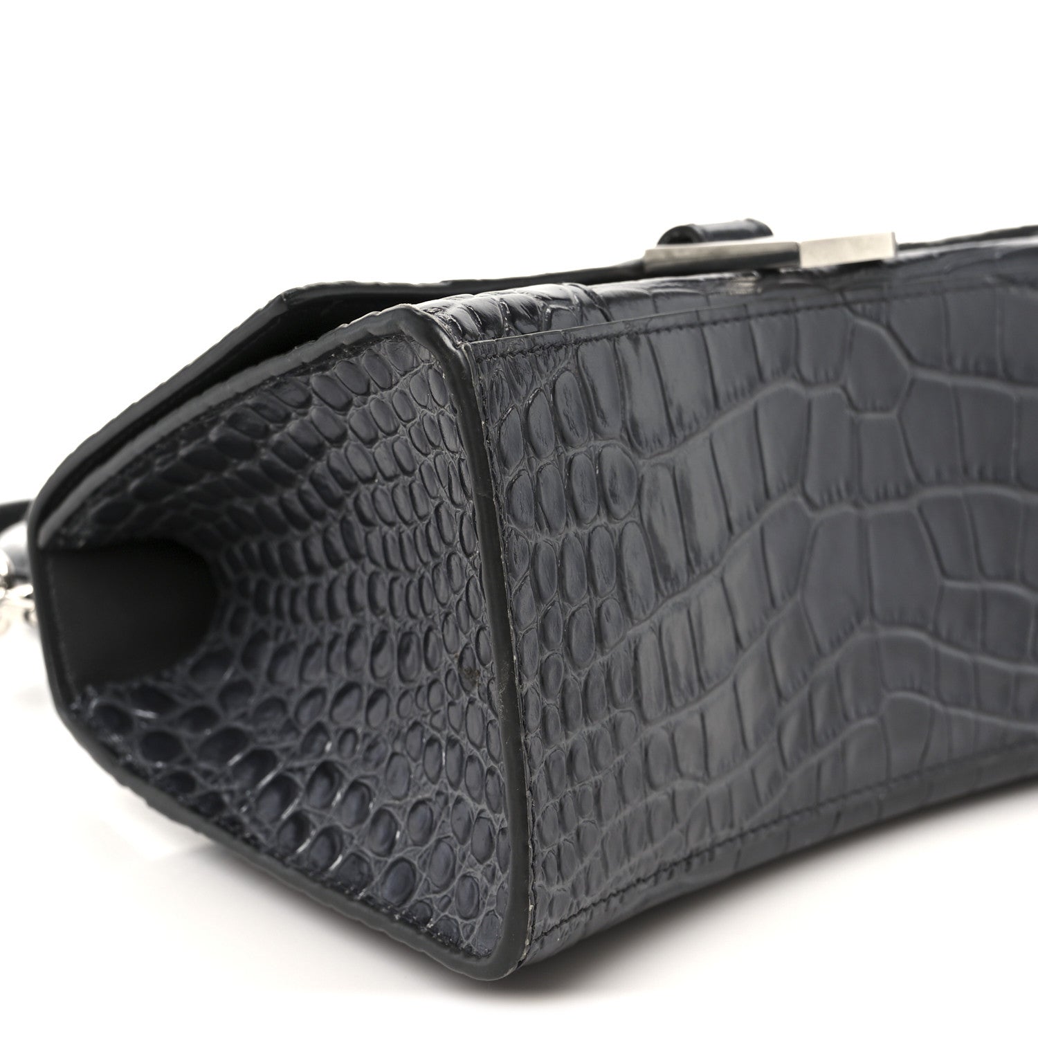 Balenciaga Shiny Calfskin Crocodile Embossed Small Hourglass Top Handle Bag Dark Grey 10 of 11