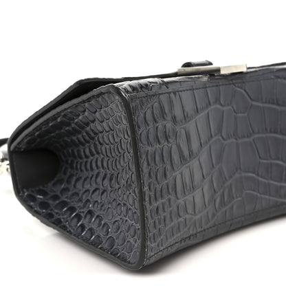 Balenciaga Shiny Calfskin Crocodile Embossed Small Hourglass Top Handle Bag Dark Grey 10 of 11