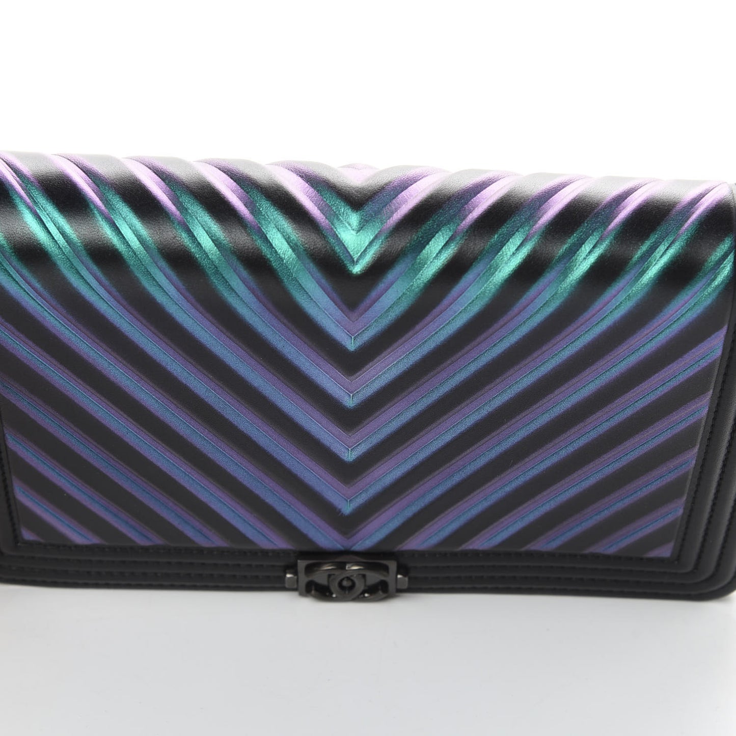 Calfskin Painted Chevron Embossed Boy Wallet On Chain WOC Black