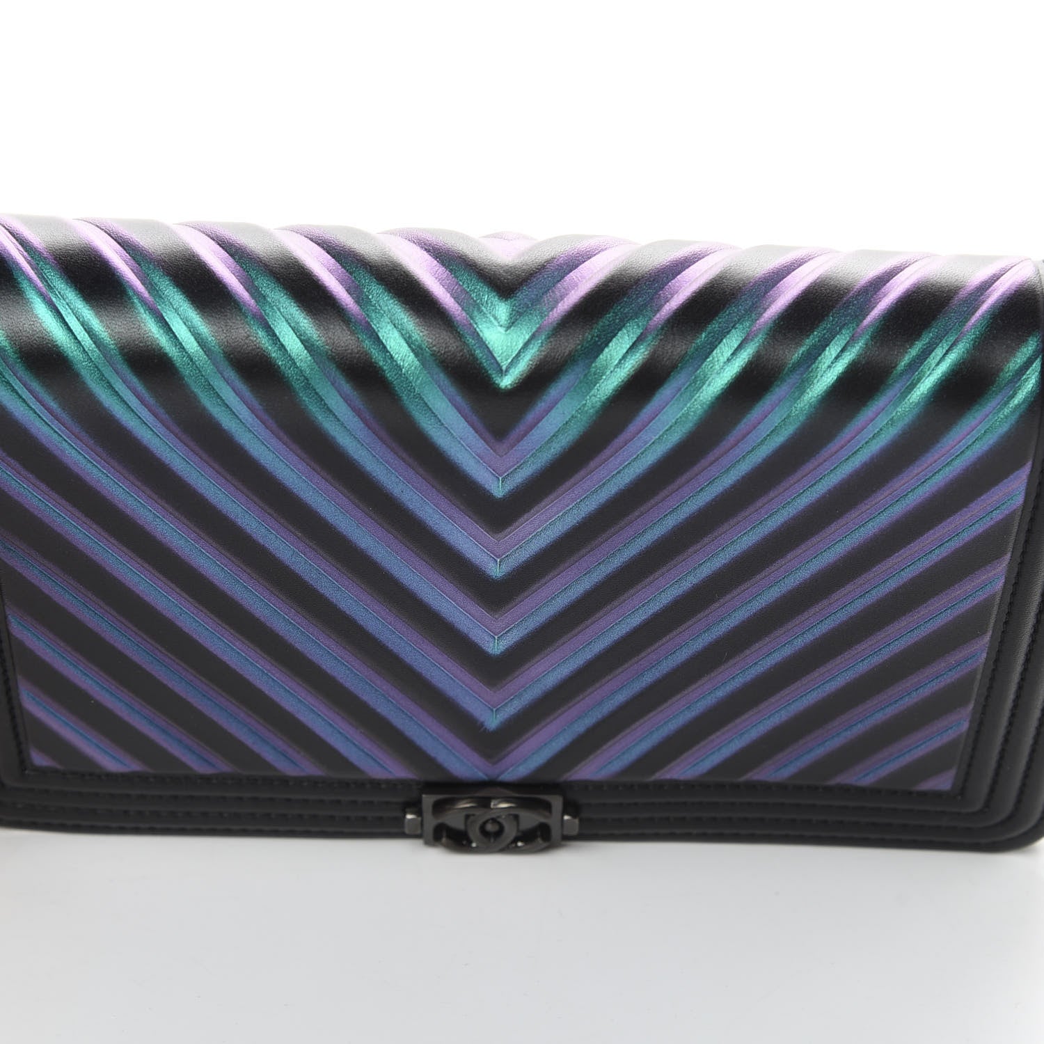 Chanel Calfskin Painted Chevron Embossed Boy Wallet On Chain WOC Black 12 of 14