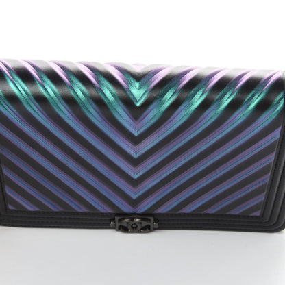 Chanel Calfskin Painted Chevron Embossed Boy Wallet On Chain WOC Black 12 of 14