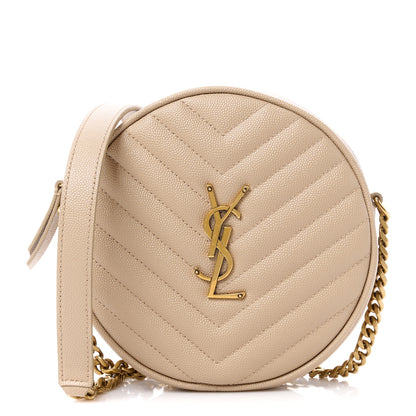 Saint Laurent SAINT LAURENT Grain De Poudre Matelasse Chevron Quilted Round Vinyle Camera Bag Dark Beige 1 of 11