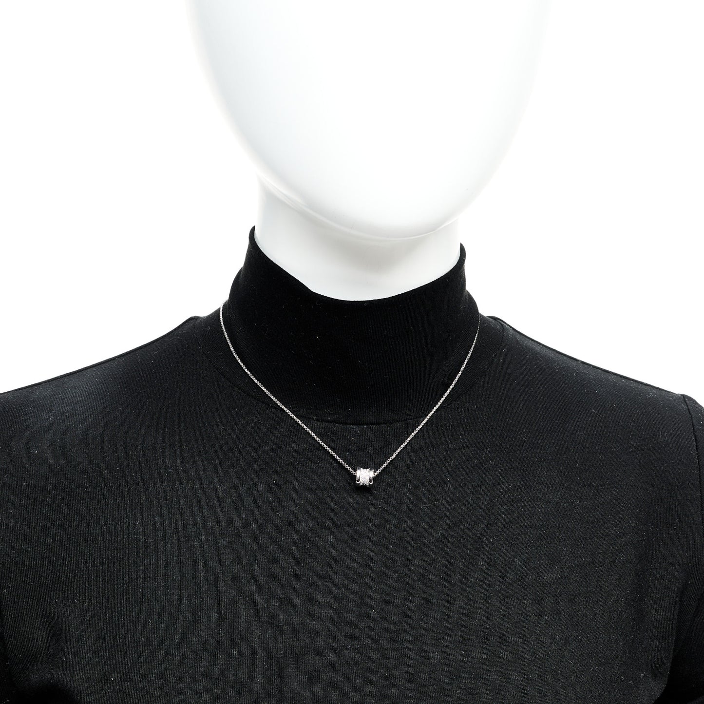 18K White Gold Diamond Small B.Zero1 Pave Pendant Necklace
