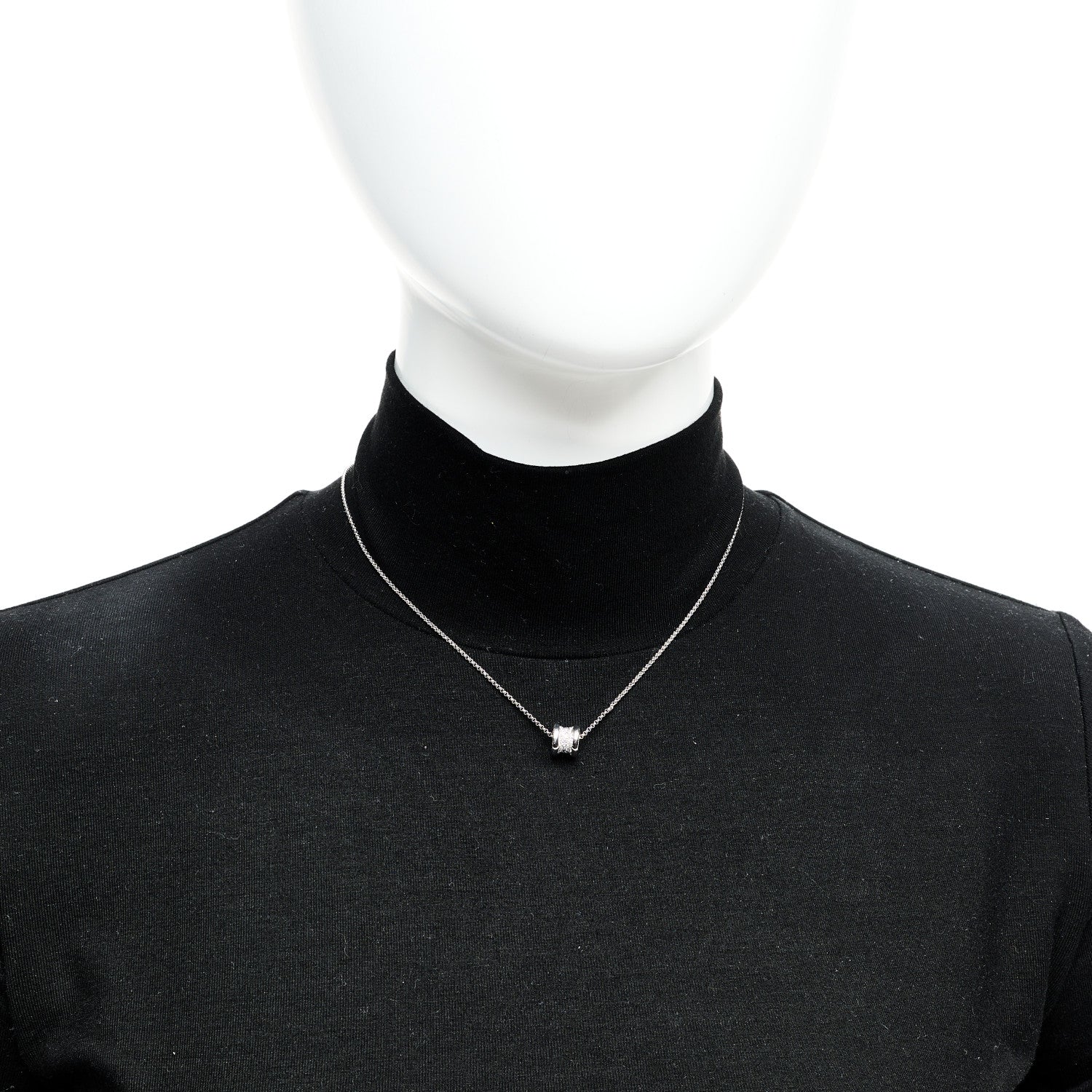 Bulgari 18K White Gold Diamond Small B.Zero1 Pave Pendant Necklace 2 of 6