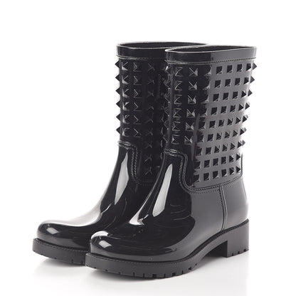 Valentino Garavani Rubber Rockstud Short Rainboots 38 Black 3 of 9