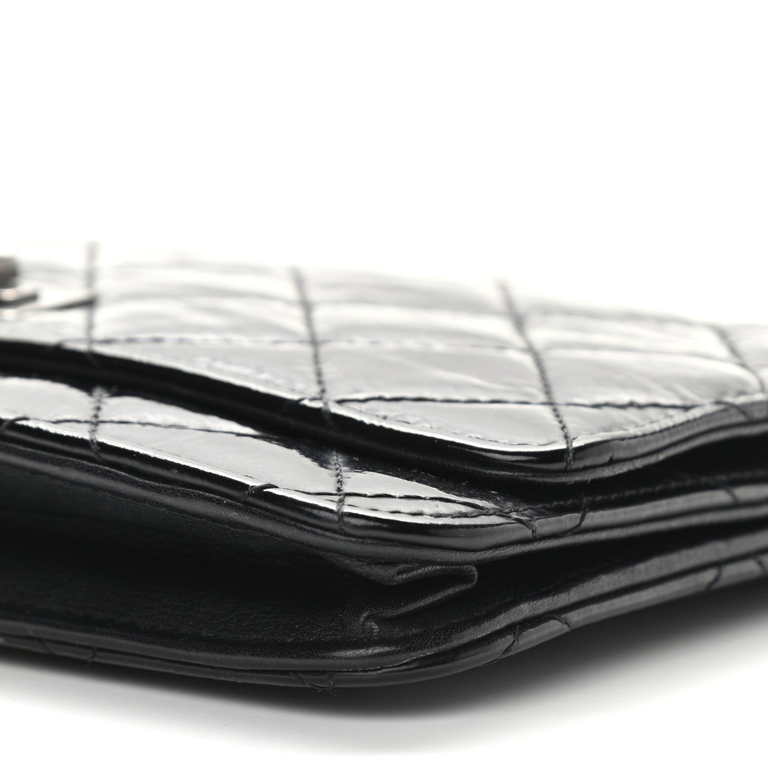 Chanel Distressed Patent Calfskin Quilted Reissue Wallet On Chain WOC Black 11 of 14