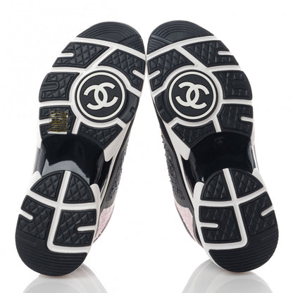 Chanel Tweed Suede Calfskin CC Sneakers 38.5 Gray Pink 5 of 8