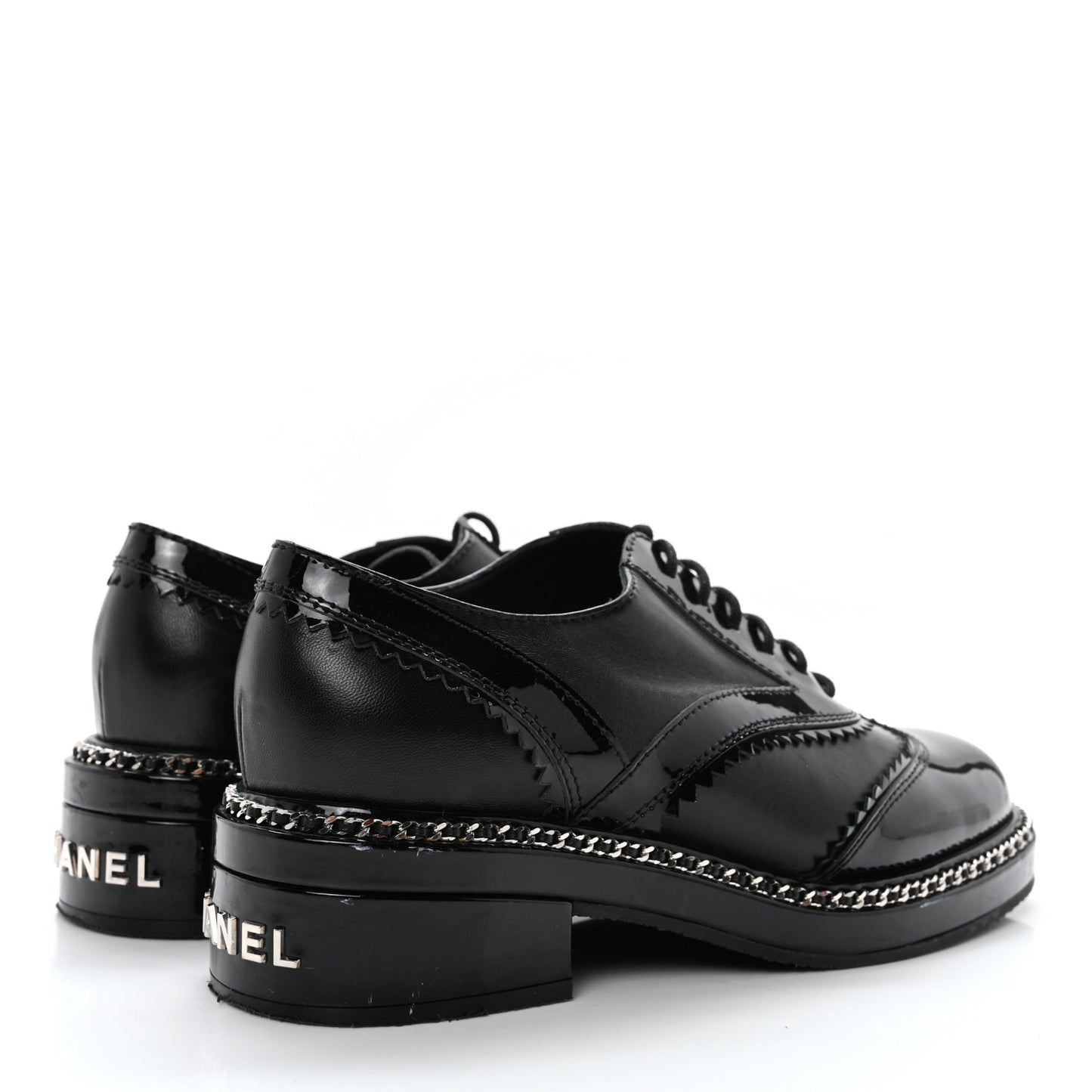 Lambskin Patent Calfskin CC Brogue Lace Up Oxfords 37 Black