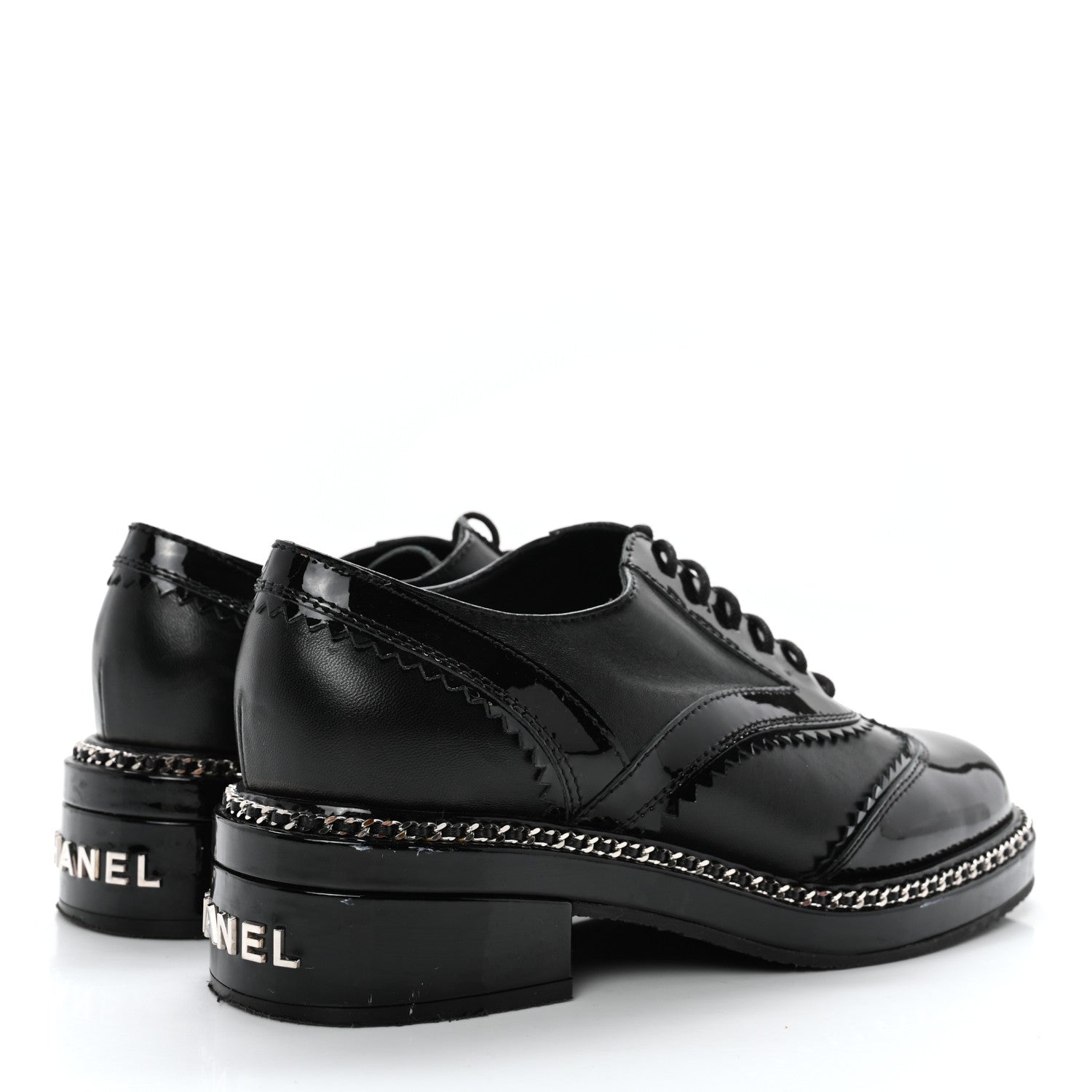 Chanel Lambskin Patent Calfskin CC Brogue Lace Up Oxfords 37 Black 4 of 11